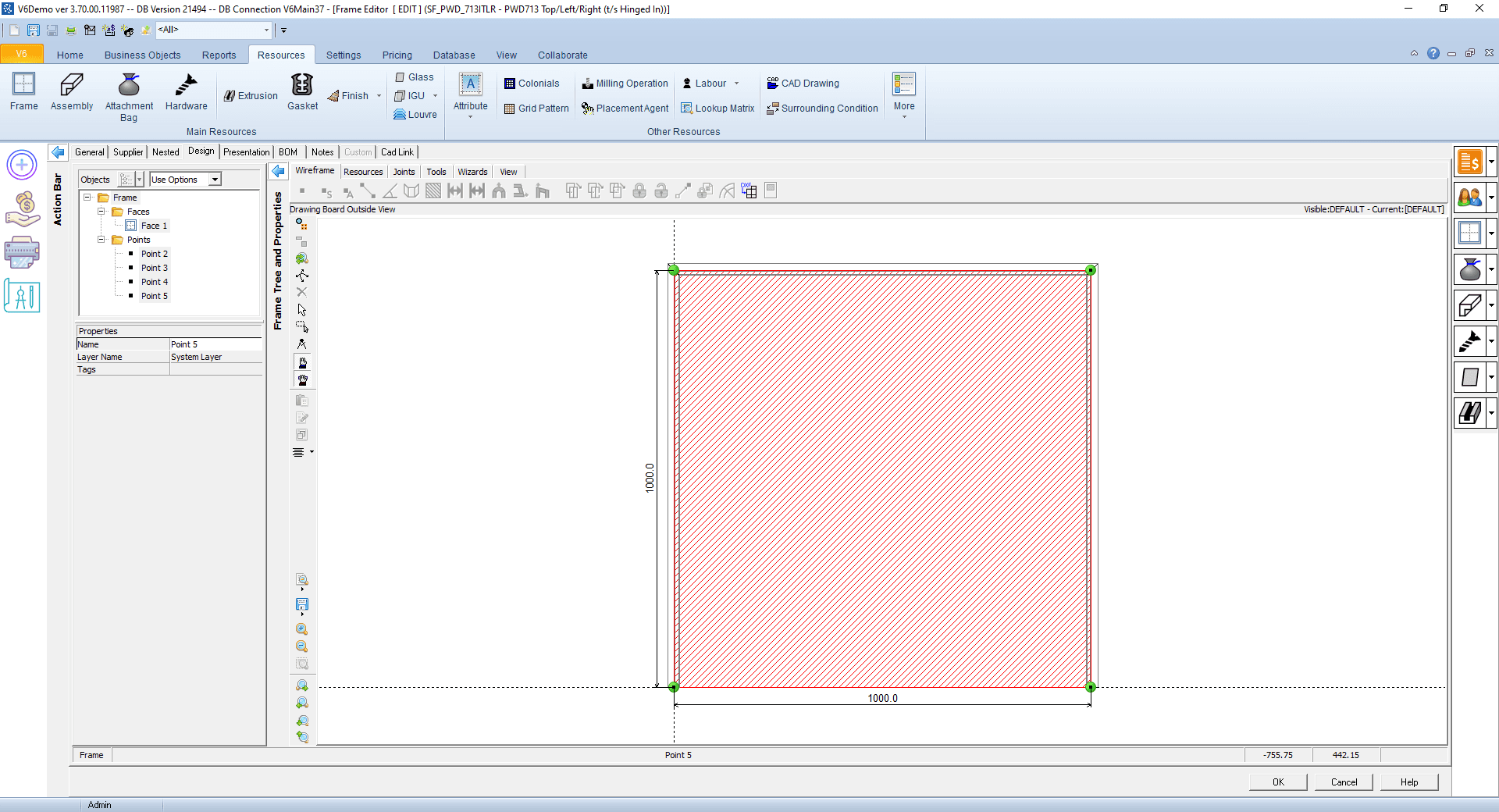 Earlier V6 frame-editor reference with ribbon commands and tools surrounding the drawing.